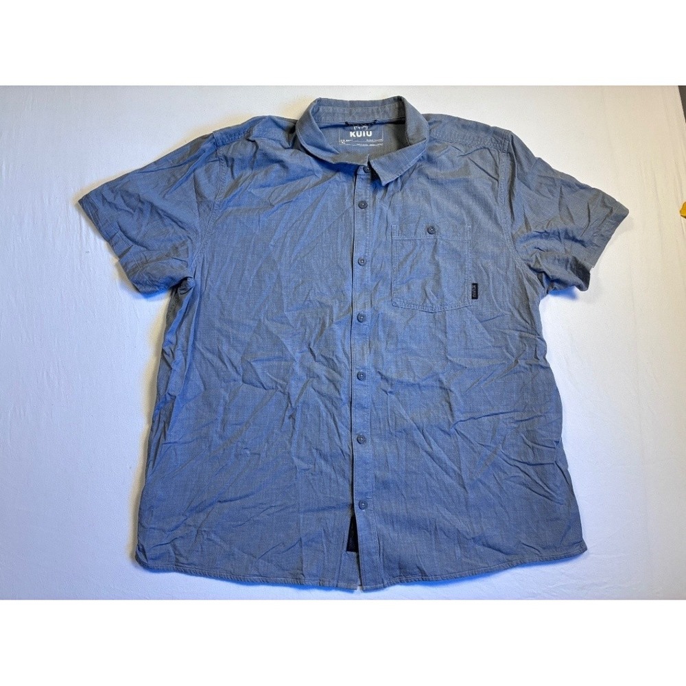 Kuhl Men's Short Sleeve Button Up Shirt XXL Blue Chambray Casual